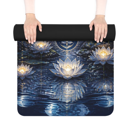 Moon Goddess Meditation Rubber Yoga Mat | Celestial Lotus Chakra Design Printify