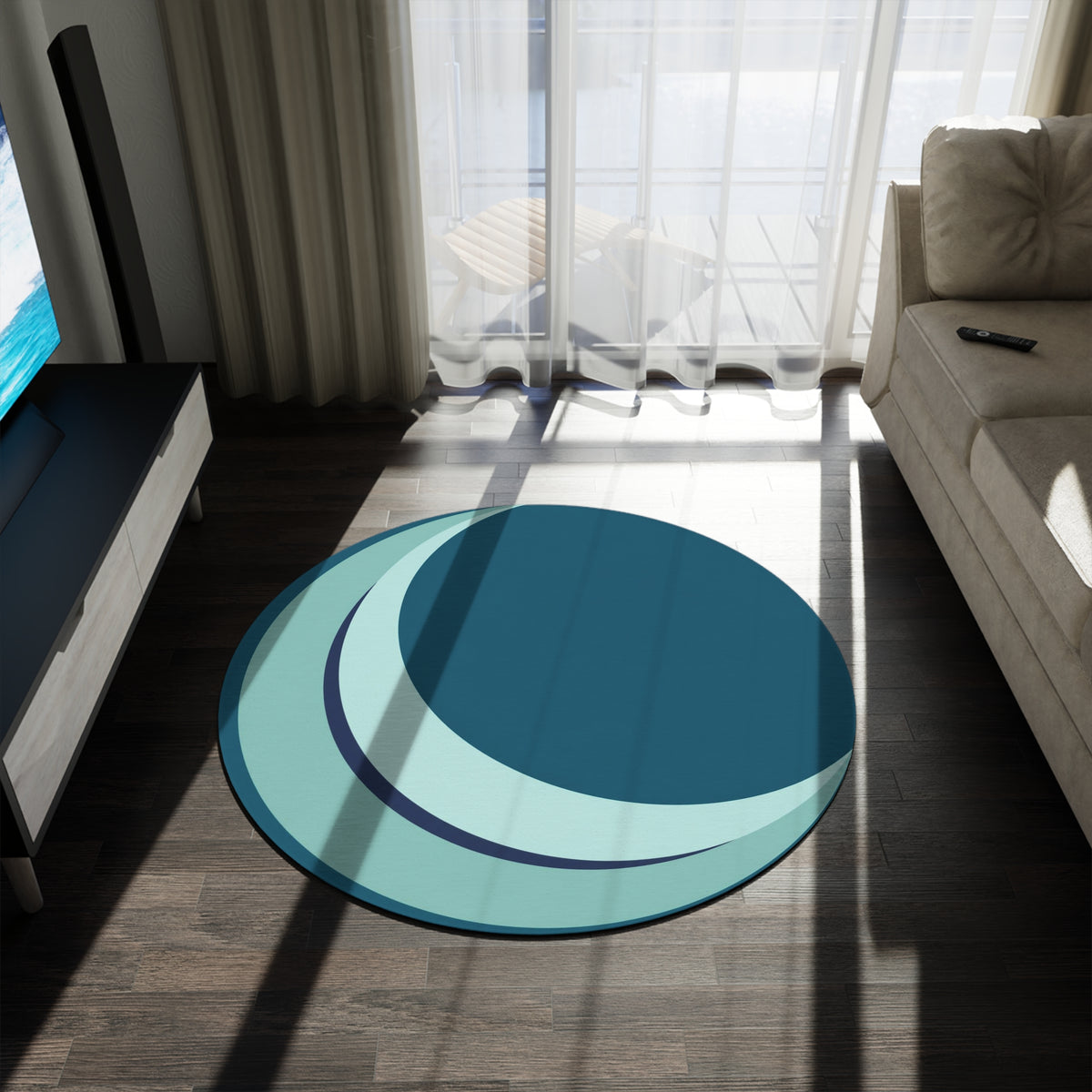 Teal Crescent Moon Round Rug | Modern Geometric Nursery Accent Printify