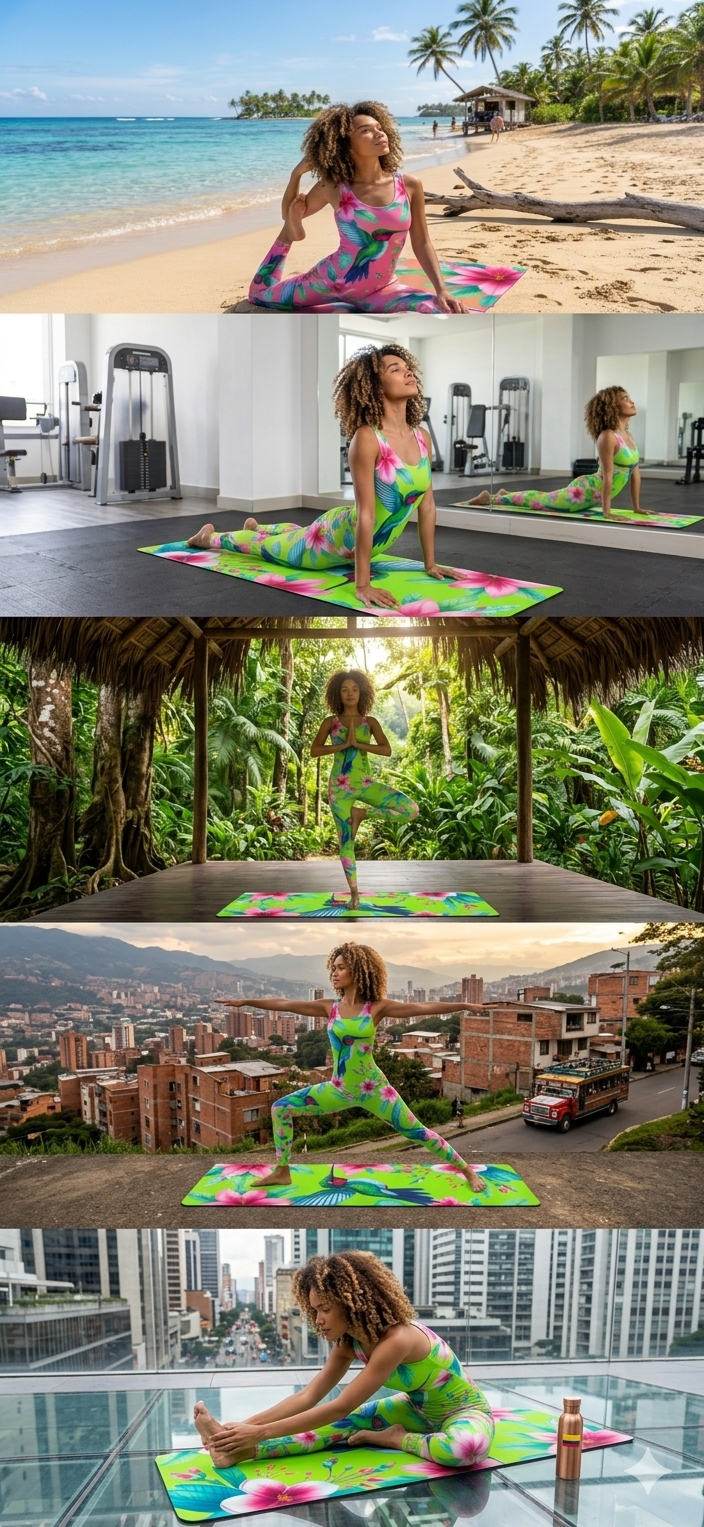 Hummingbird Floral Foam Yoga Mat | Tropical Flowers, Green Background - Best Yoga Mats for Home Workouts