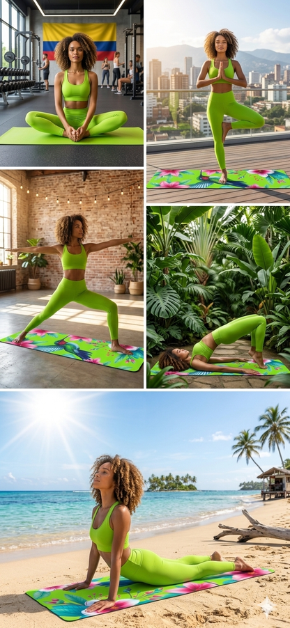 Hummingbird Floral Foam Yoga Mat | Tropical Flowers, Green Background - Best Yoga Mats for Home Workouts
