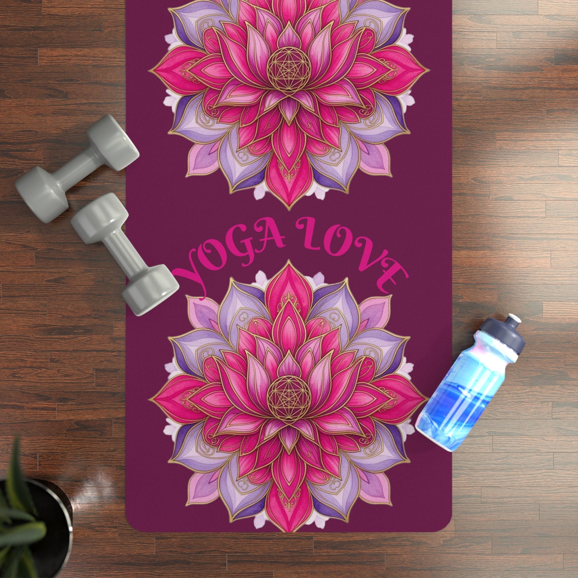 Pink Lotus Yoga Love Rubber Yoga Mat | Floral Meditation Mat - Best Yoga Mats for Home Workouts