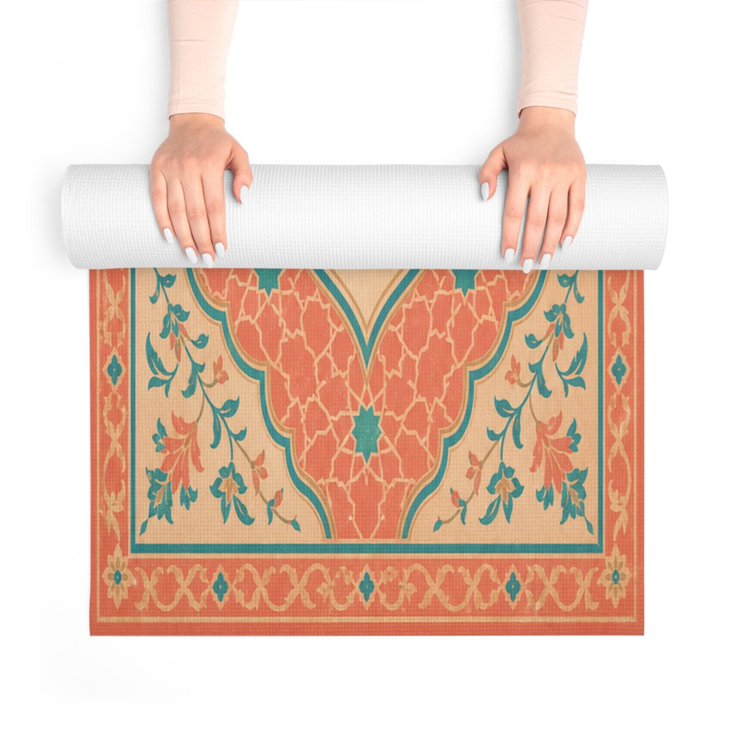 Yoga Love mandala foam Yoga Mat | boho floral pattern, coral teal - Best Yoga Mats for Home Workouts