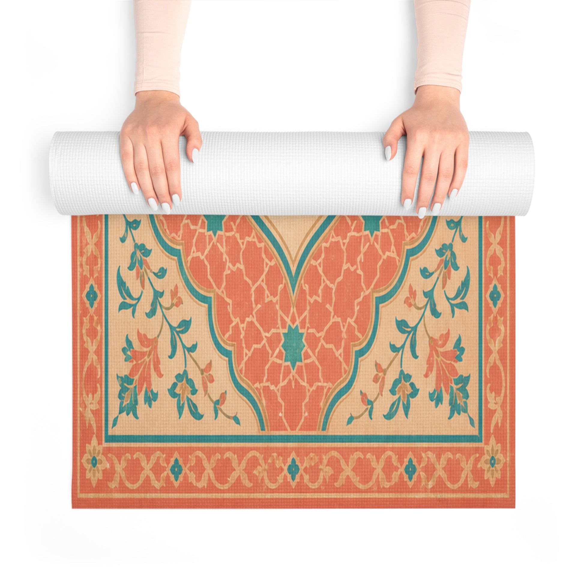 Yoga Love mandala foam Yoga Mat | boho floral pattern, coral teal - Best Yoga Mats for Home Workouts