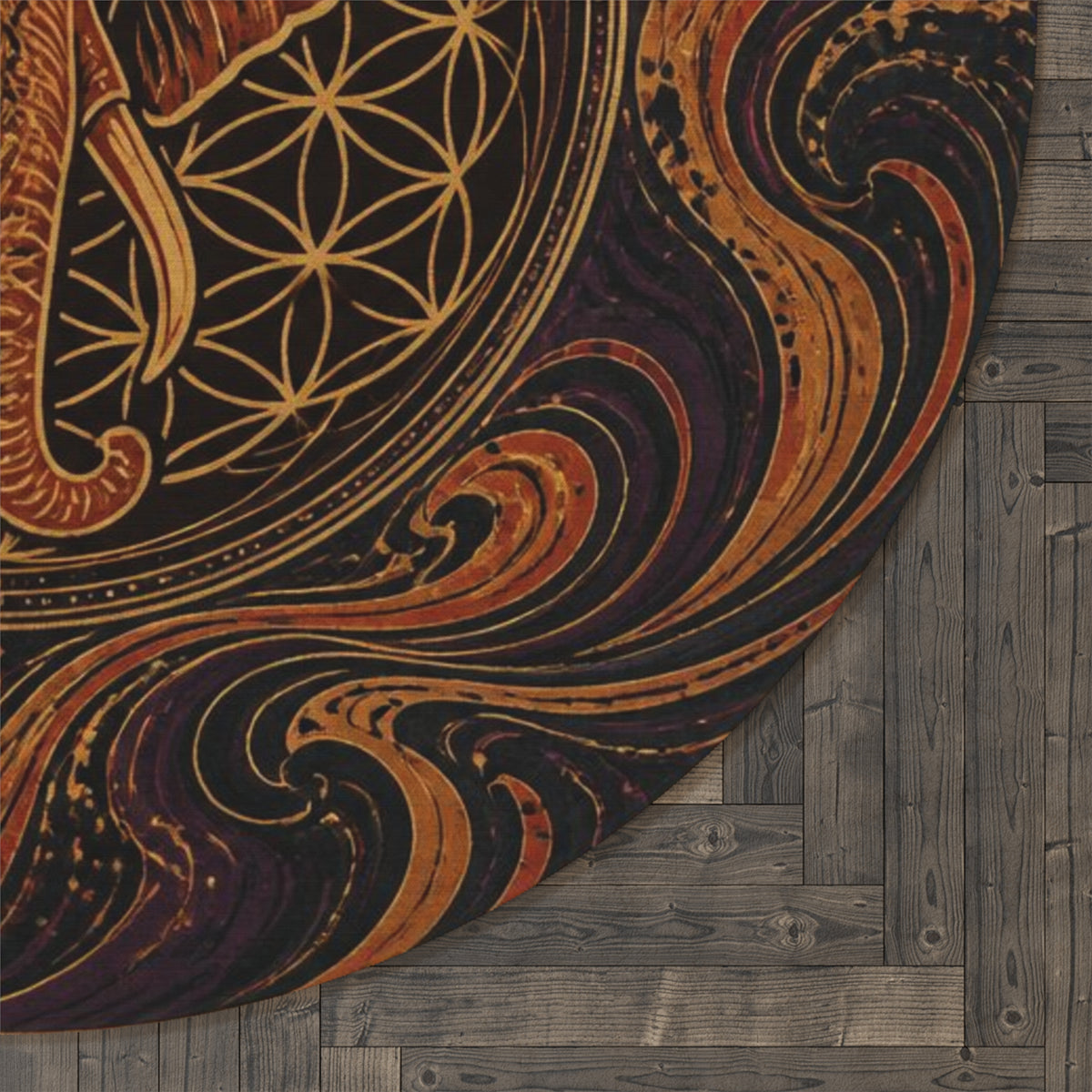 Sacred Geometry Elephant Round Rug | Boho Mandala Floor Mat Printify