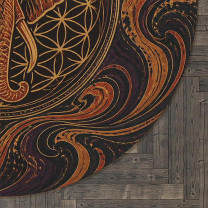Sacred Geometry Elephant Round Rug | Boho Mandala Floor Mat Printify