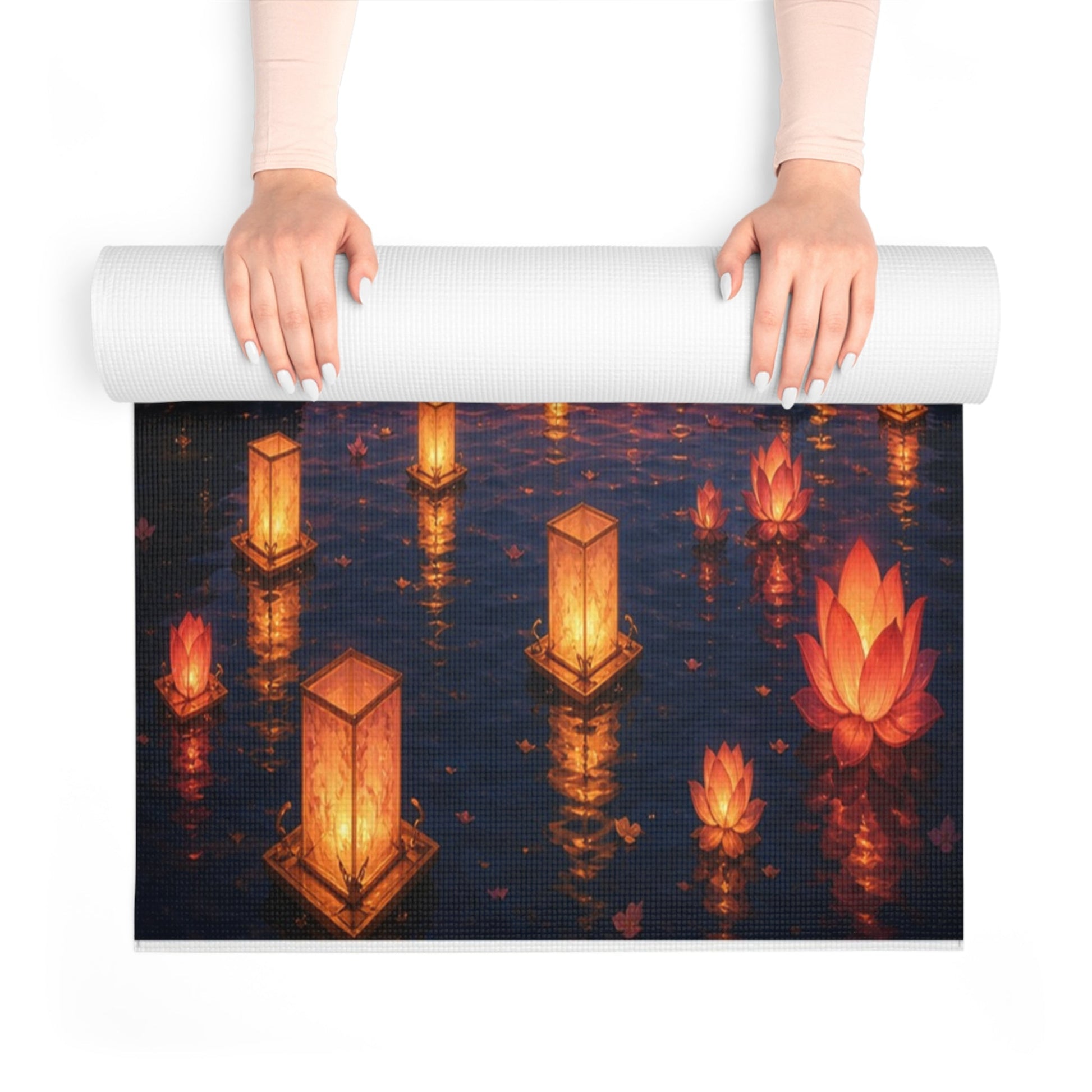 Floating Lanterns Skyline Foam Yoga Mat | Sunset Lantern Festival Scene - Best Yoga Mats for Home Workouts