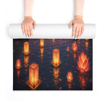 Floating Lanterns Skyline Foam Yoga Mat | Sunset Lantern Festival Scene - Best Yoga Mats for Home Workouts