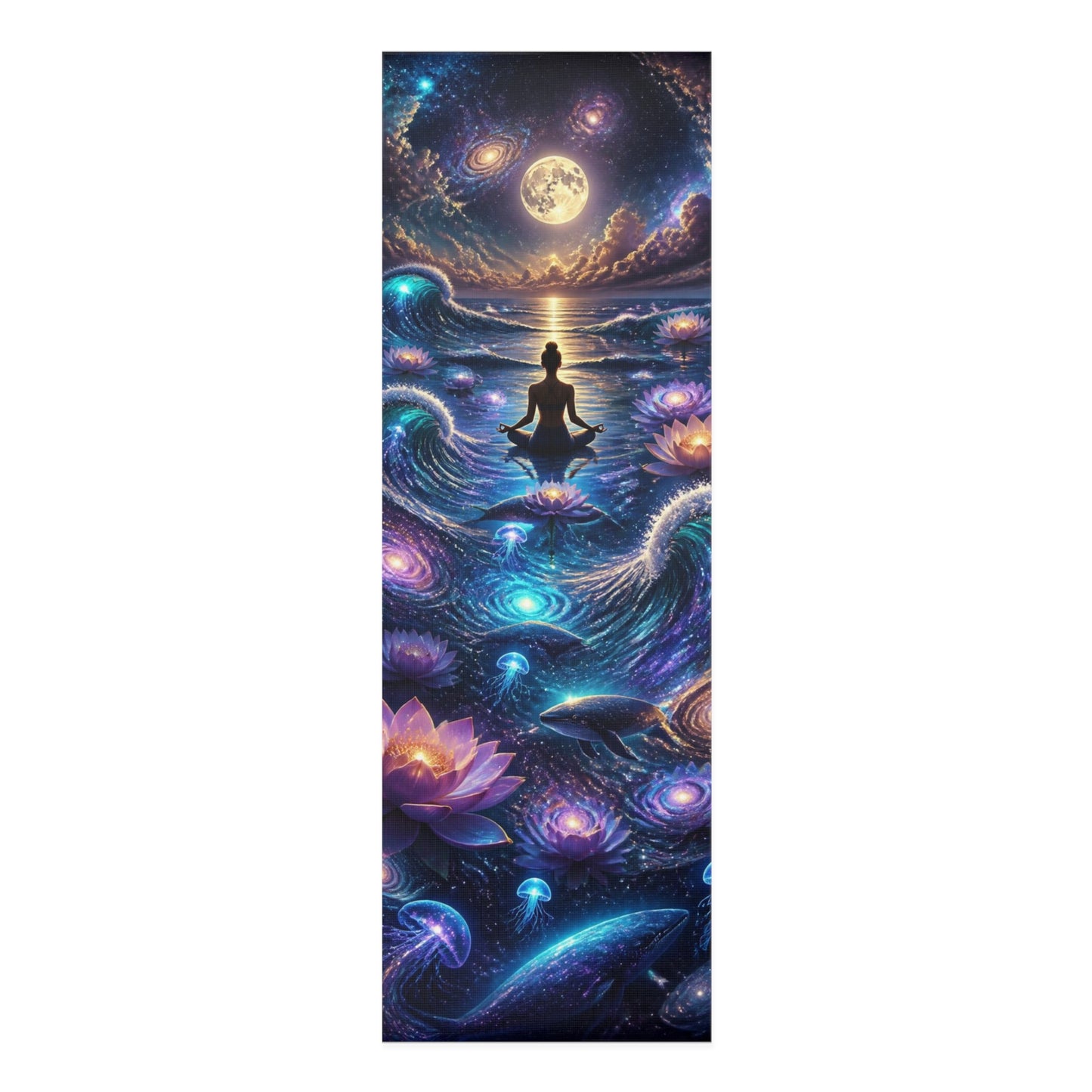 Meditative Moonlight Scene Foam Yoga Mat | Cosmic Lotus, Oceanic Jellyfish Printify