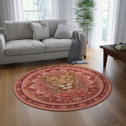 Lion Mandala Round Rug | Boho Floral Decorative Floor Mat Printify