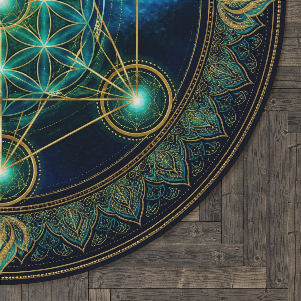 Sacred Geometry Metatron Cube Round Rug | Mandala Floor Mat, Boho Yoga Decor Printify