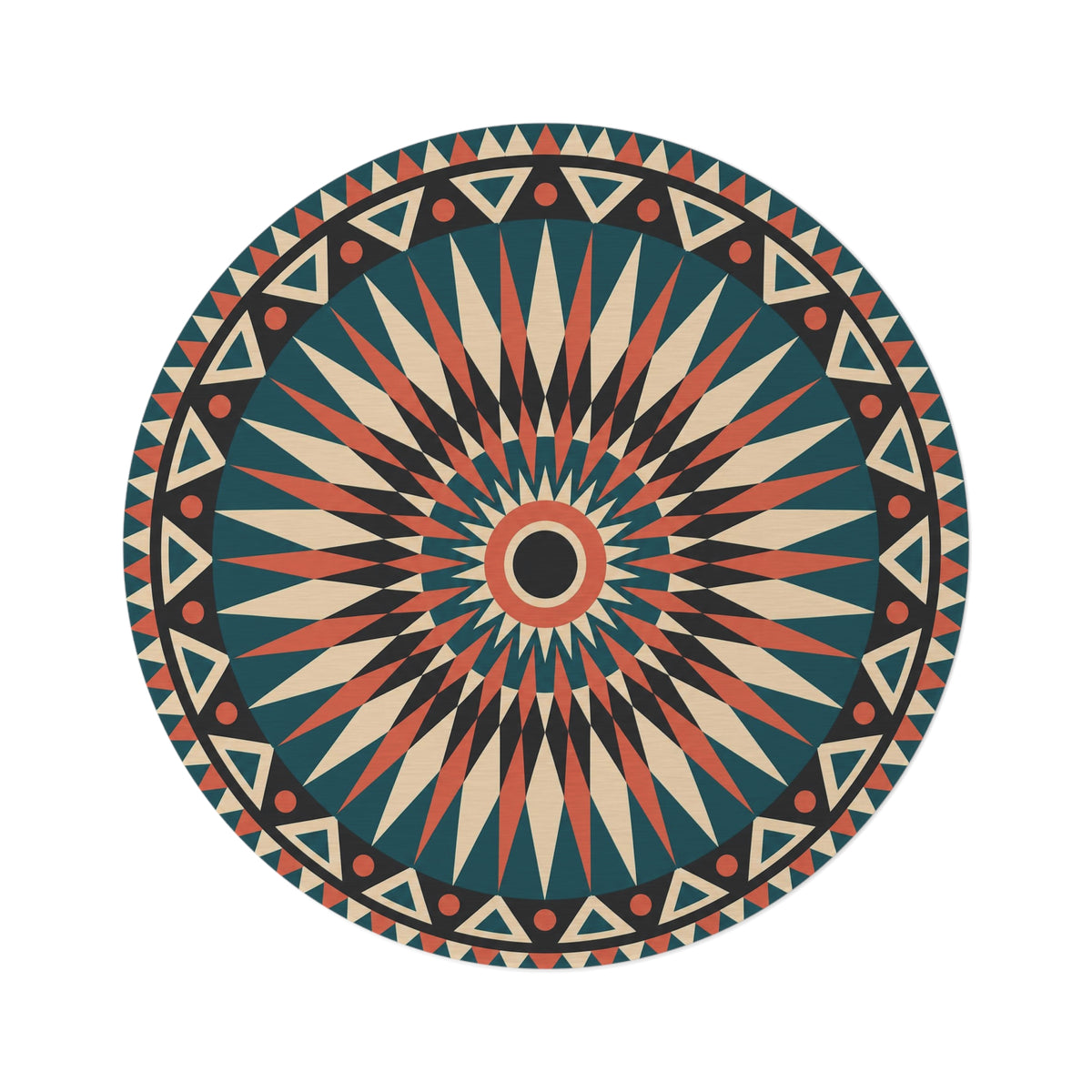 Geometric Starburst Mandala Round Rug | Boho Aztec Pattern Floor Decor Printify