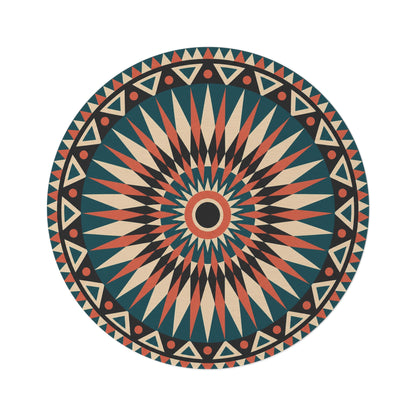 Geometric Starburst Mandala Round Rug | Boho Aztec Pattern Floor Decor Printify