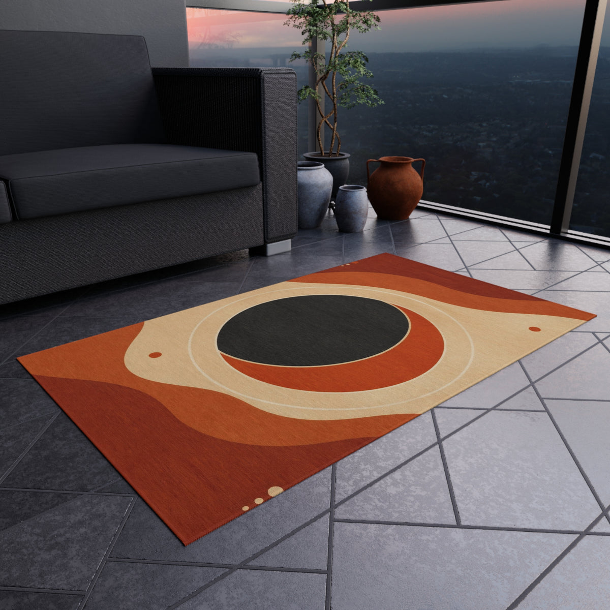 Abstract Retro Sunset Outdoor Rug | Mid Century Modern Patio Mat Printify