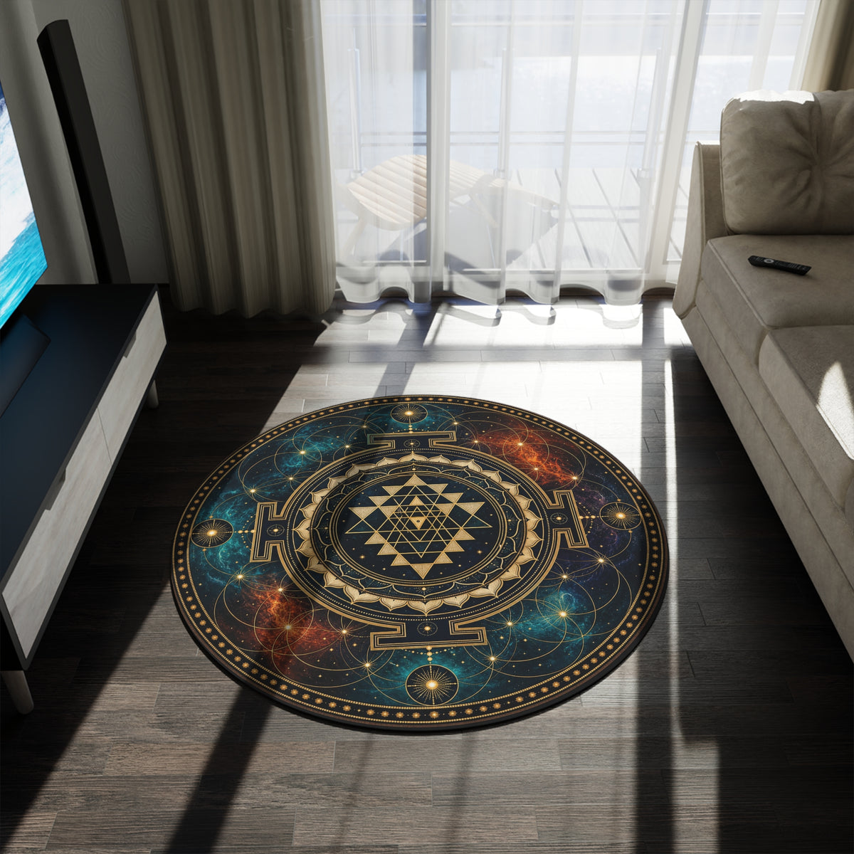 Sacred Sri Yantra Mandala Round Rug | Geometric Spiritual Floor Decor Printify