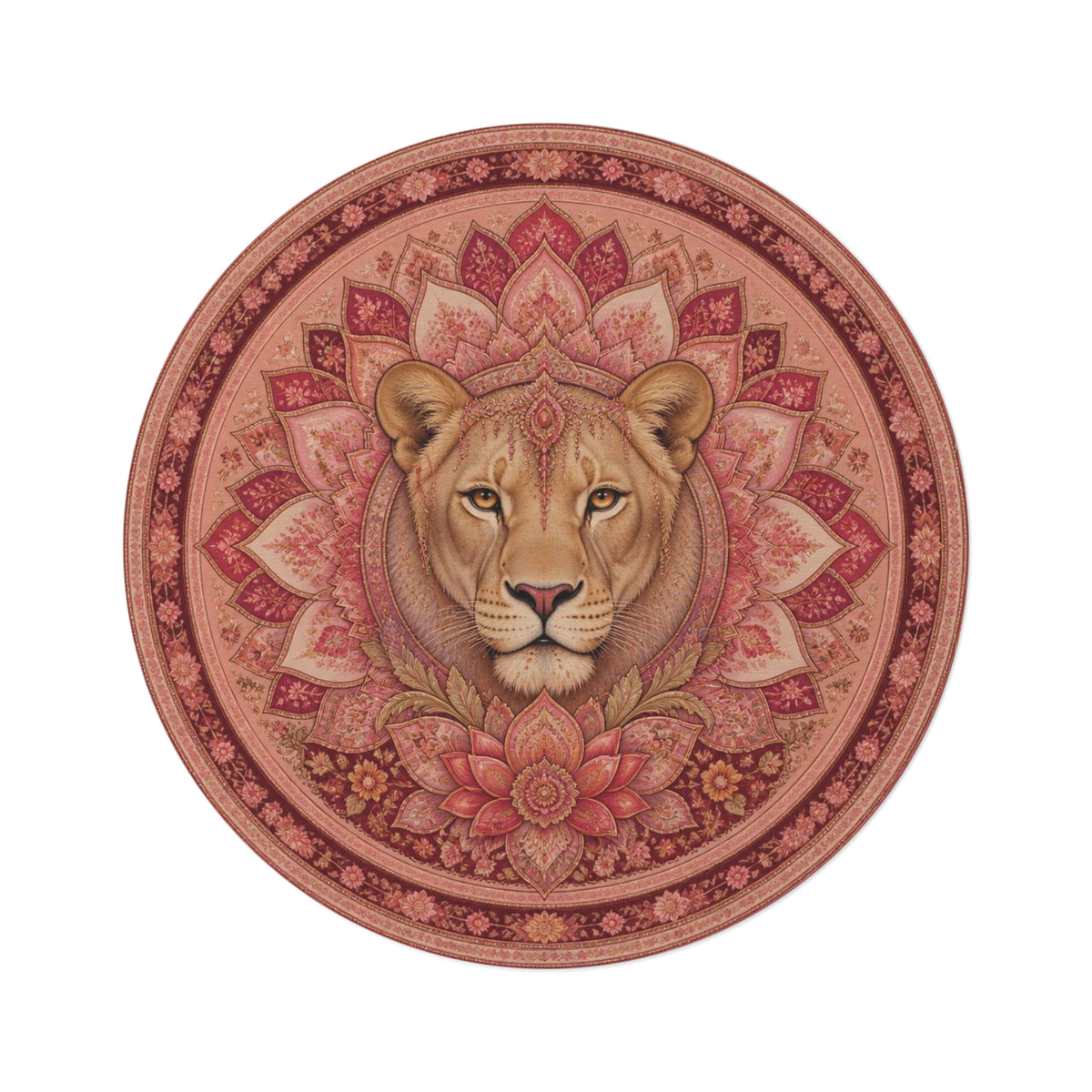 Lion Mandala Round Rug | Boho Floral Decorative Floor Mat Printify