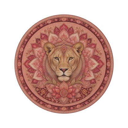 Lion Mandala Round Rug | Boho Floral Decorative Floor Mat Printify