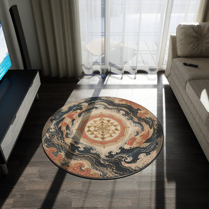 Koi Fish Mandala Round Rug | Asian Zen Symbol, Wave Pattern Printify