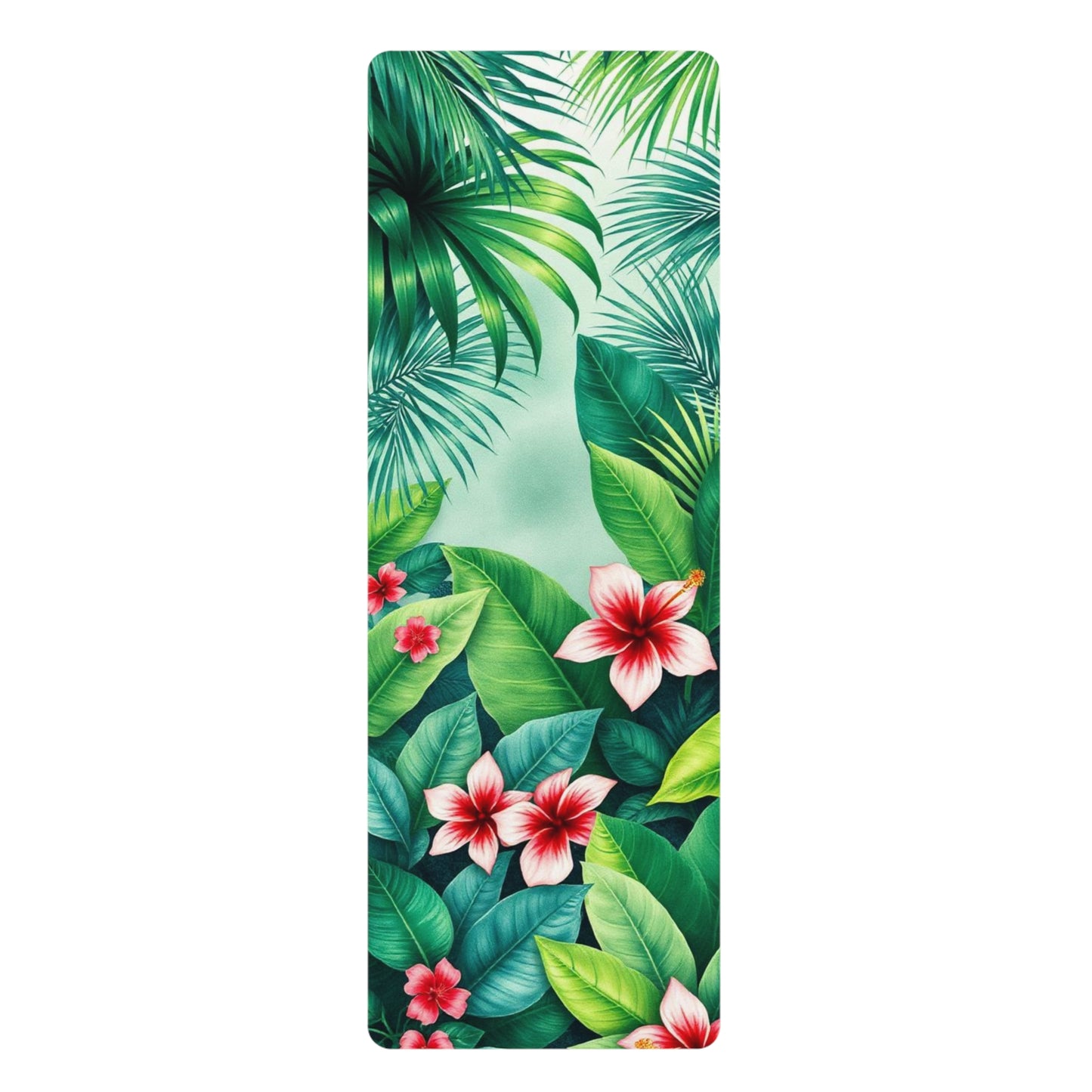 Tropical Hibiscus Leaves Rubber Yoga Mat | Floral Jungle Exercise Mat - Best Yoga Mats for Home Workouts