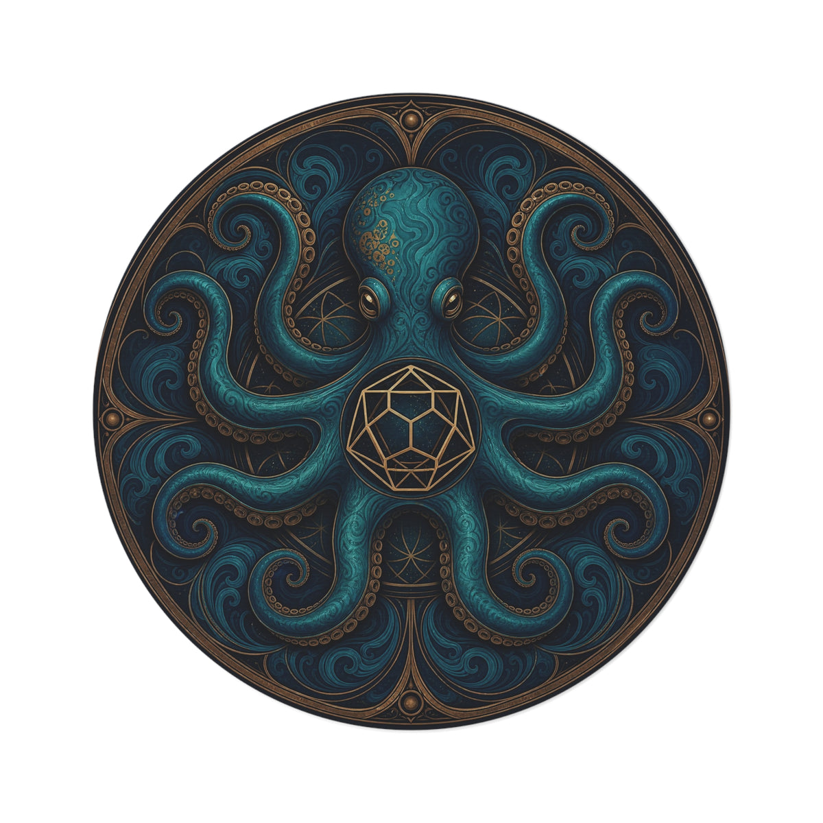 Octopus Illustration Round Rug | Nautical Mystic Cephalopod Decor Printify