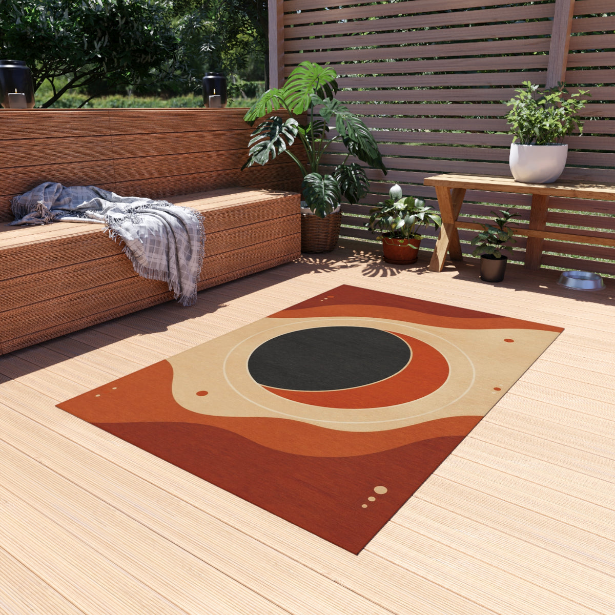 Abstract Retro Sunset Outdoor Rug | Mid Century Modern Patio Mat Printify