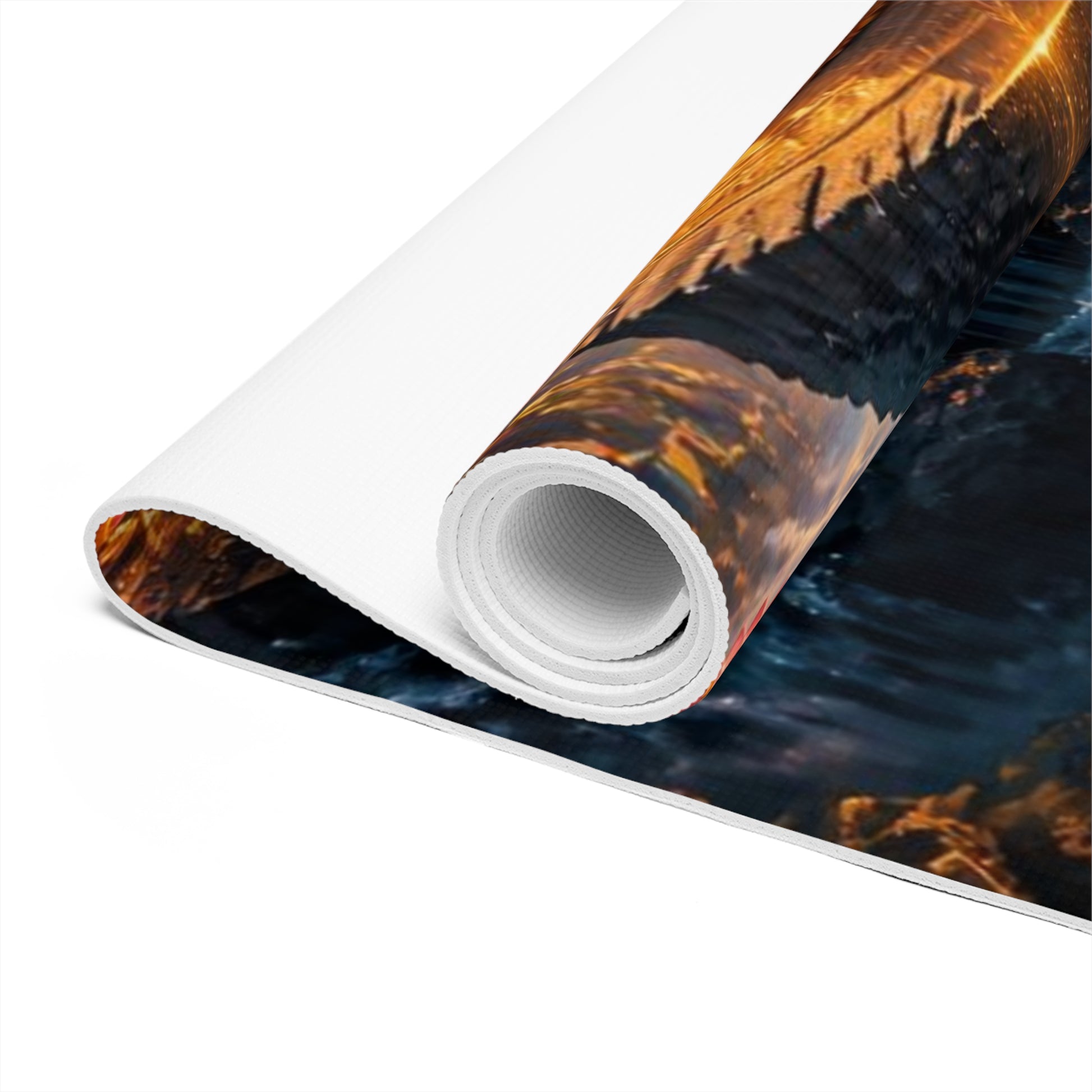 Meditating Mystic Mountains Foam Yoga Mat | Sunrise Lotus Chakras Printify