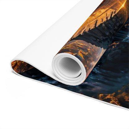 Meditating Mystic Mountains Foam Yoga Mat | Sunrise Lotus Chakras Printify