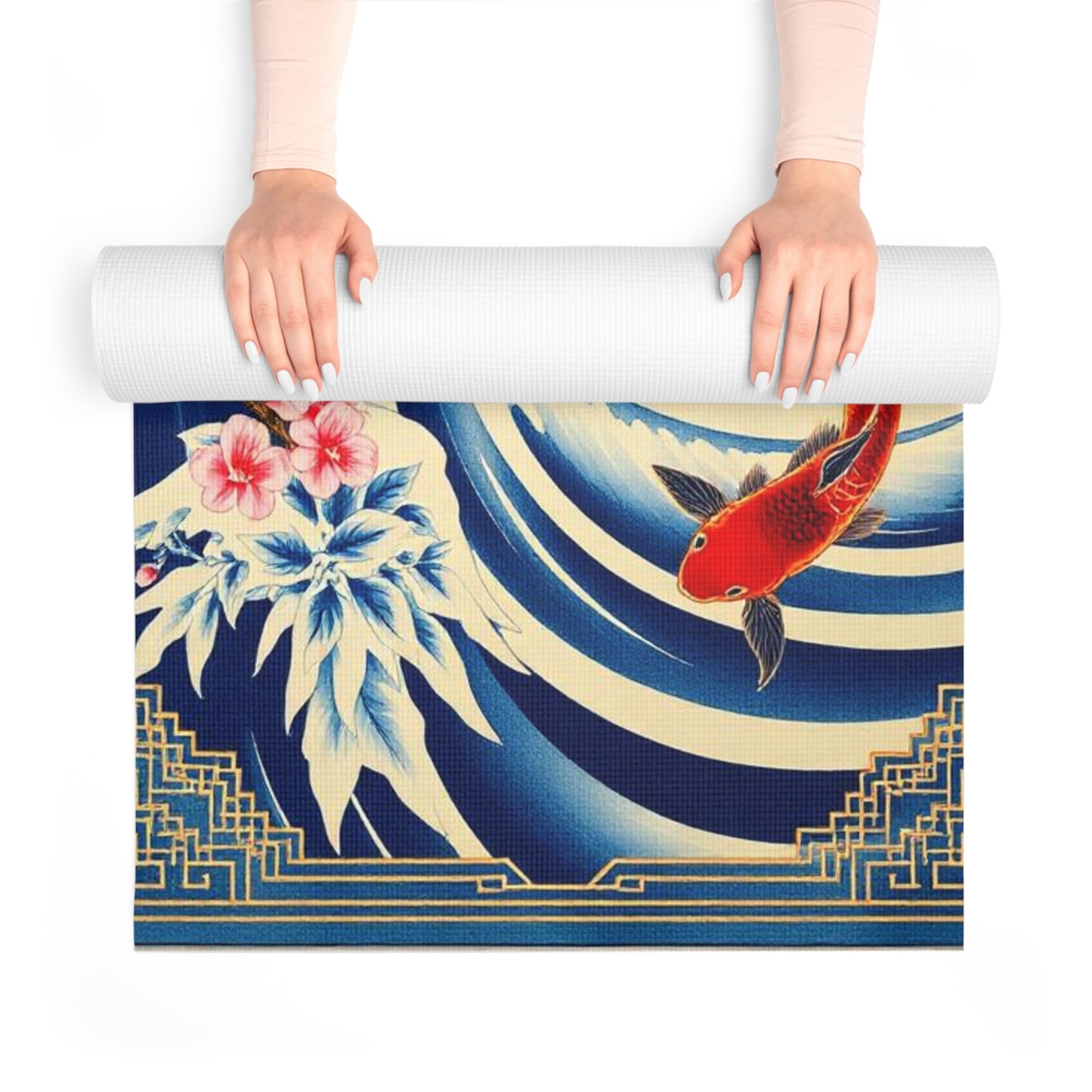 Koi Wave Floral Foam Yoga Mat | Japanese Wave, Cherry Blossoms - Best Yoga Mats for Home Workouts