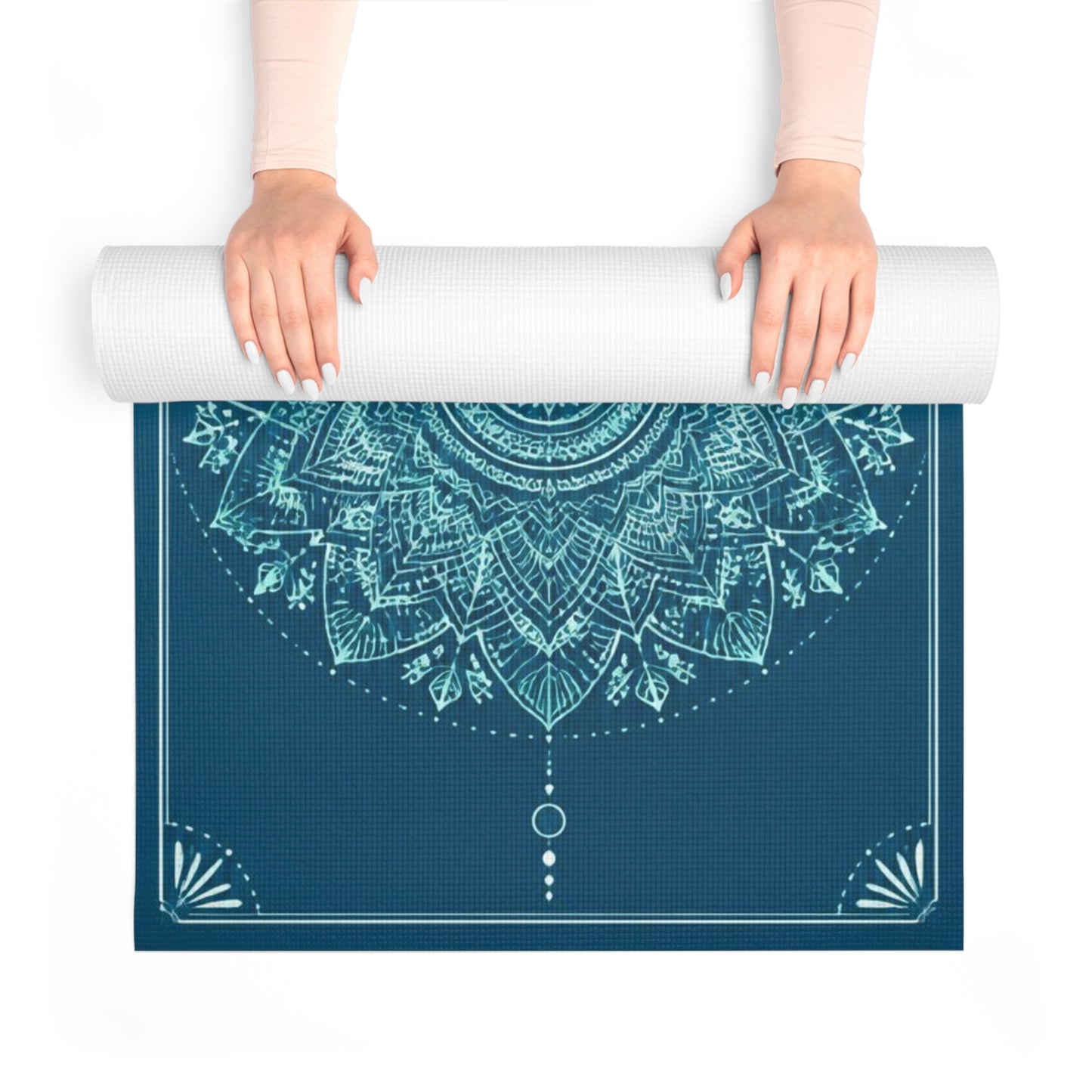 Teal Mandala Foam Yoga Mat | Meditation Spiral Alignment Printify