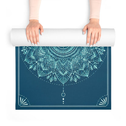 Teal Mandala Foam Yoga Mat | Meditation Spiral Alignment Printify