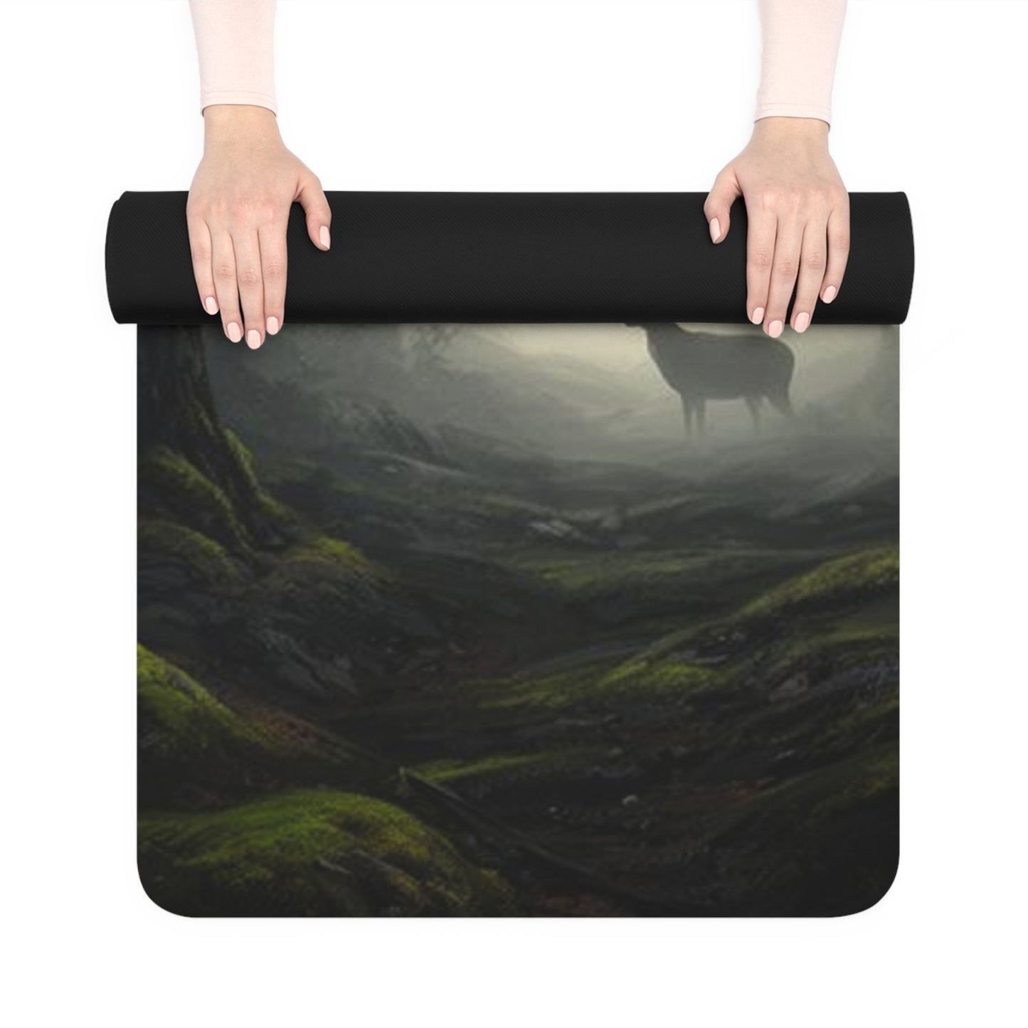 Misty Forest Deer Rubber Yoga Mat | Woodland Fog Landscape - Best Yoga Mats for Home Workouts