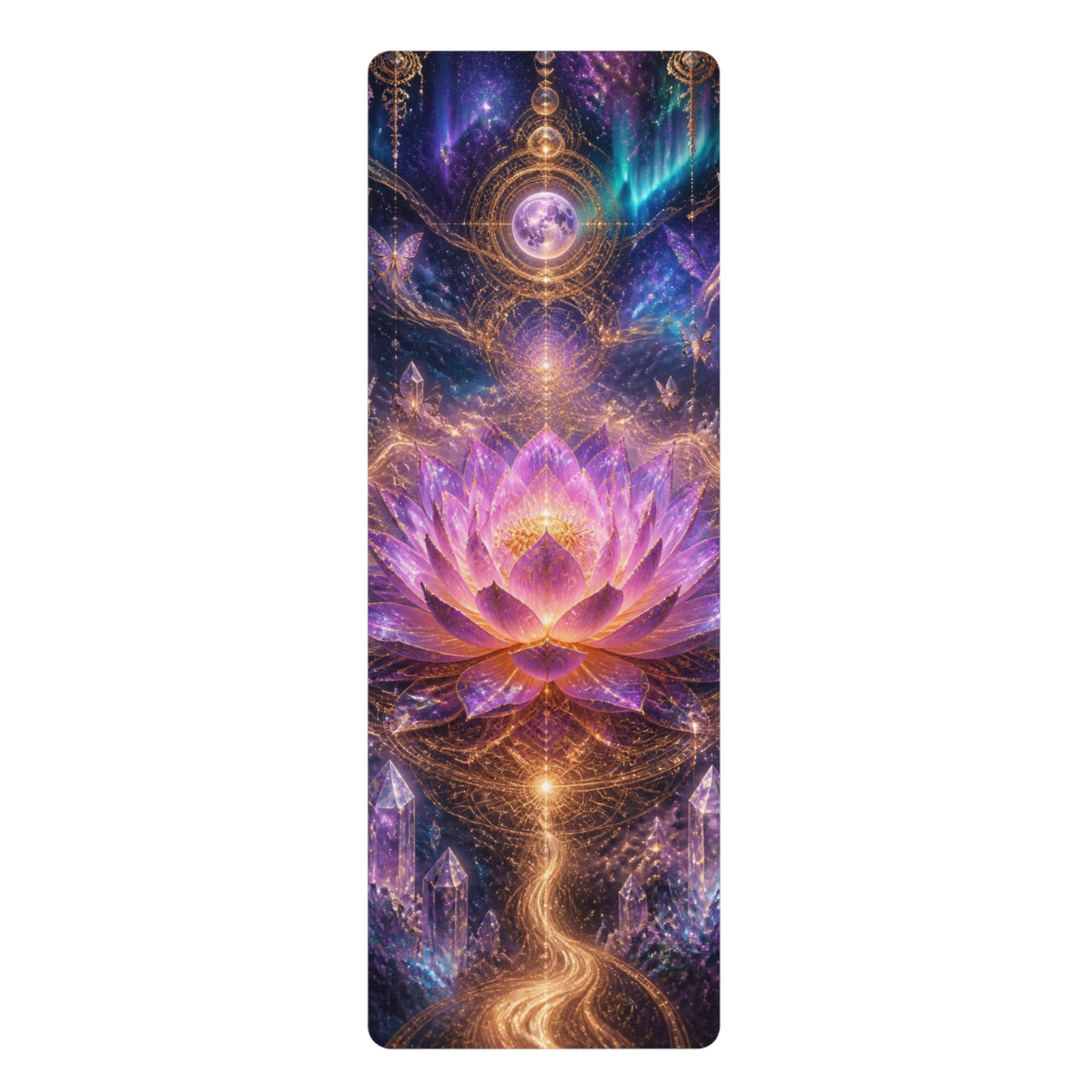 Cosmic Lotus Meditation Rubber Yoga Mat | Spiritual Chakra Mandala Design Printify