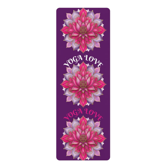 Pink Lotus Yoga Love Rubber Yoga Mat | Floral Meditation Mat - Best Yoga Mats for Home Workouts