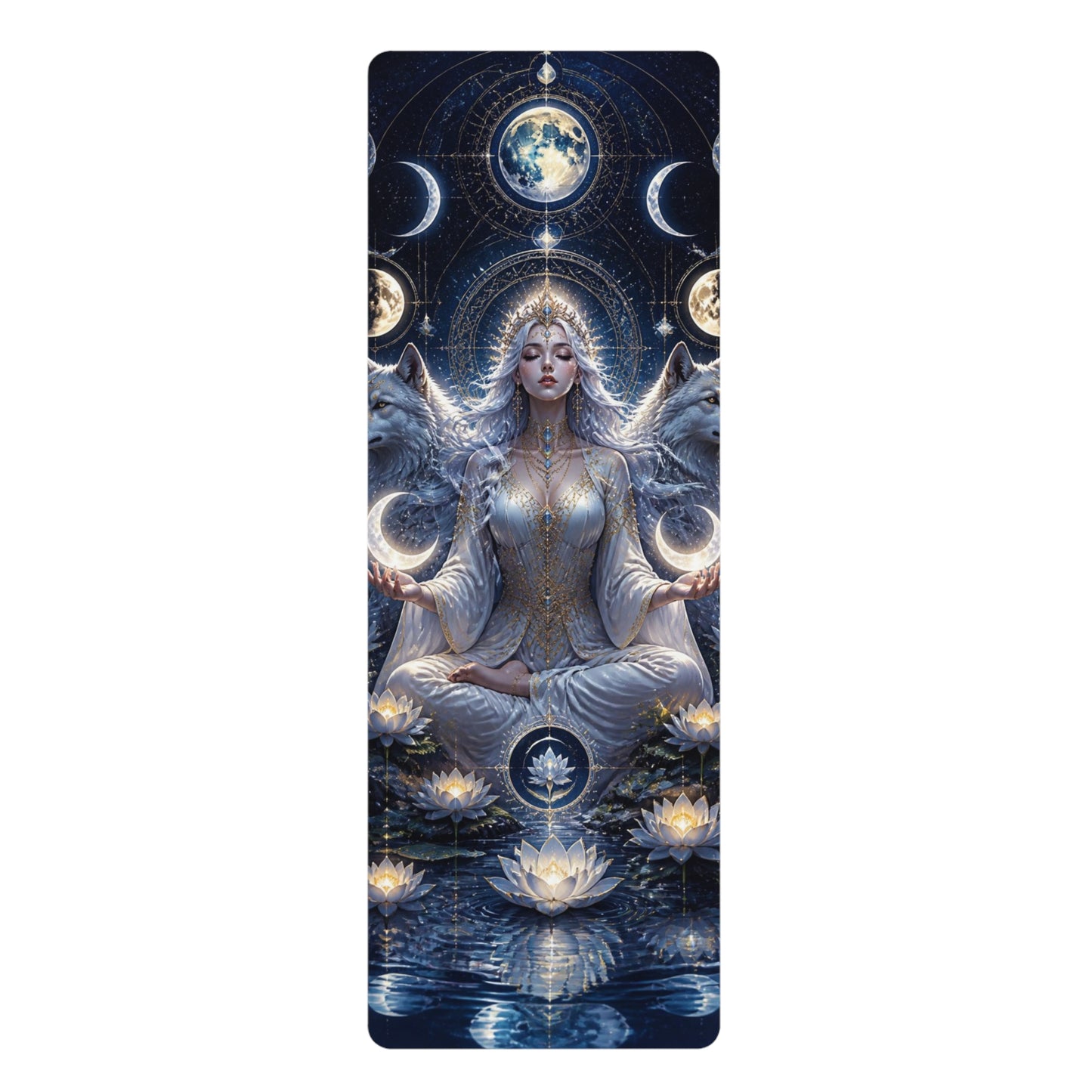 Moon Goddess Meditation Rubber Yoga Mat | Celestial Lotus Chakra Design Printify