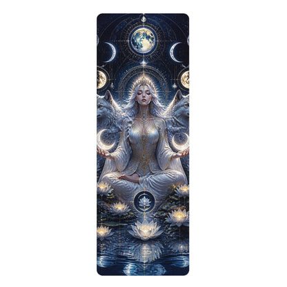 Moon Goddess Meditation Rubber Yoga Mat | Celestial Lotus Chakra Design Printify