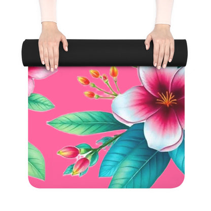 Hummingbird Floral Rubber Yoga Mat | Tropical Flowers, Pink Background - Best Yoga Mats for Home Workouts