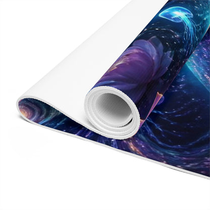 Meditative Moonlight Scene Foam Yoga Mat | Cosmic Lotus, Oceanic Jellyfish Printify