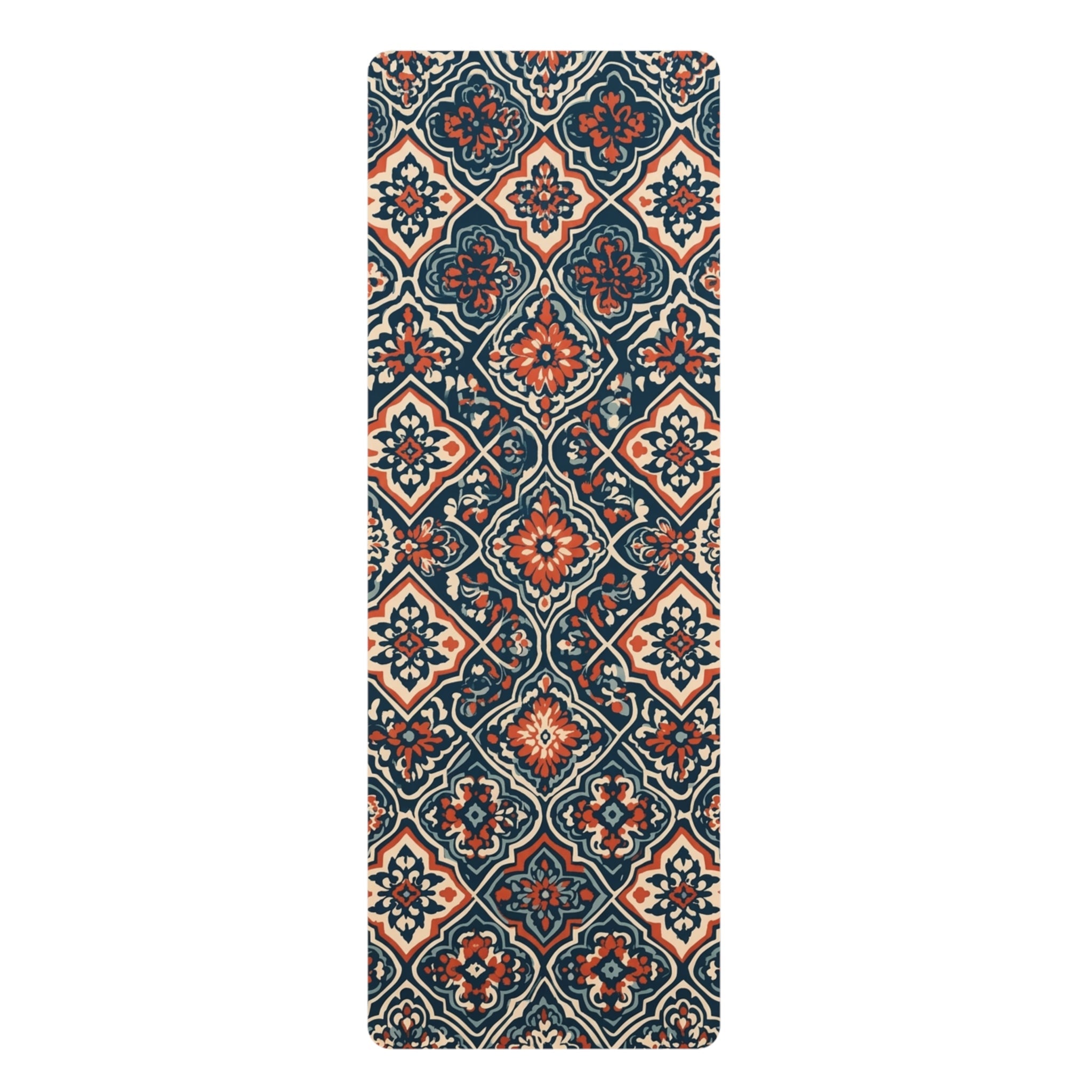 Vintage Tile Pattern Rubber Yoga Mat | Boho Moroccan Medallion Design Printify
