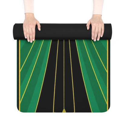 Green Art Deco Fan Rubber Yoga Mat | Geometric Sunburst Design - Best Yoga Mats for Home Workouts