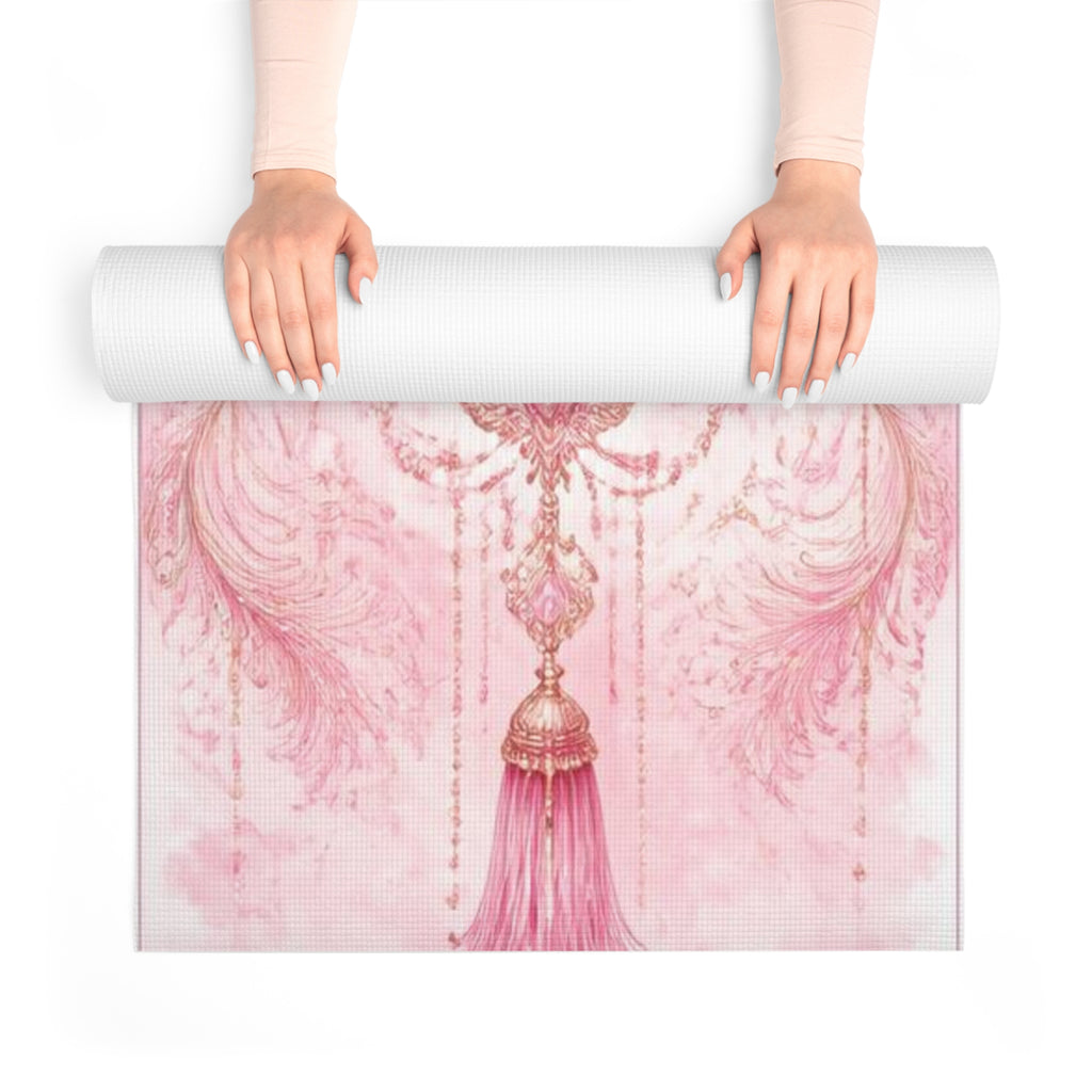 Pink Heart Mandala Foam Yoga Mat | Sacred Lotus Tassel Design