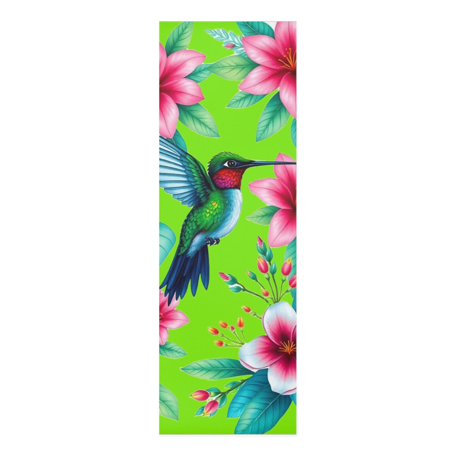 Hummingbird Floral Foam Yoga Mat | Tropical Flowers, Green Background - Best Yoga Mats for Home Workouts