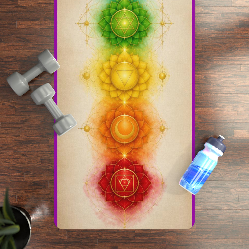 Chakra Alignment Rubber Yoga Mat | Rainbow Energy Centers, Meditation Printify