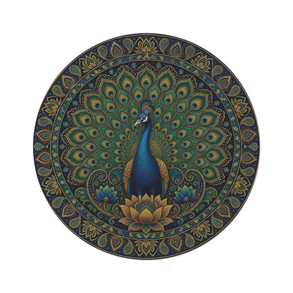 Peacock Mandala Round Rug | Boho Peacock Decorative Rug | Living Room Gift Printify