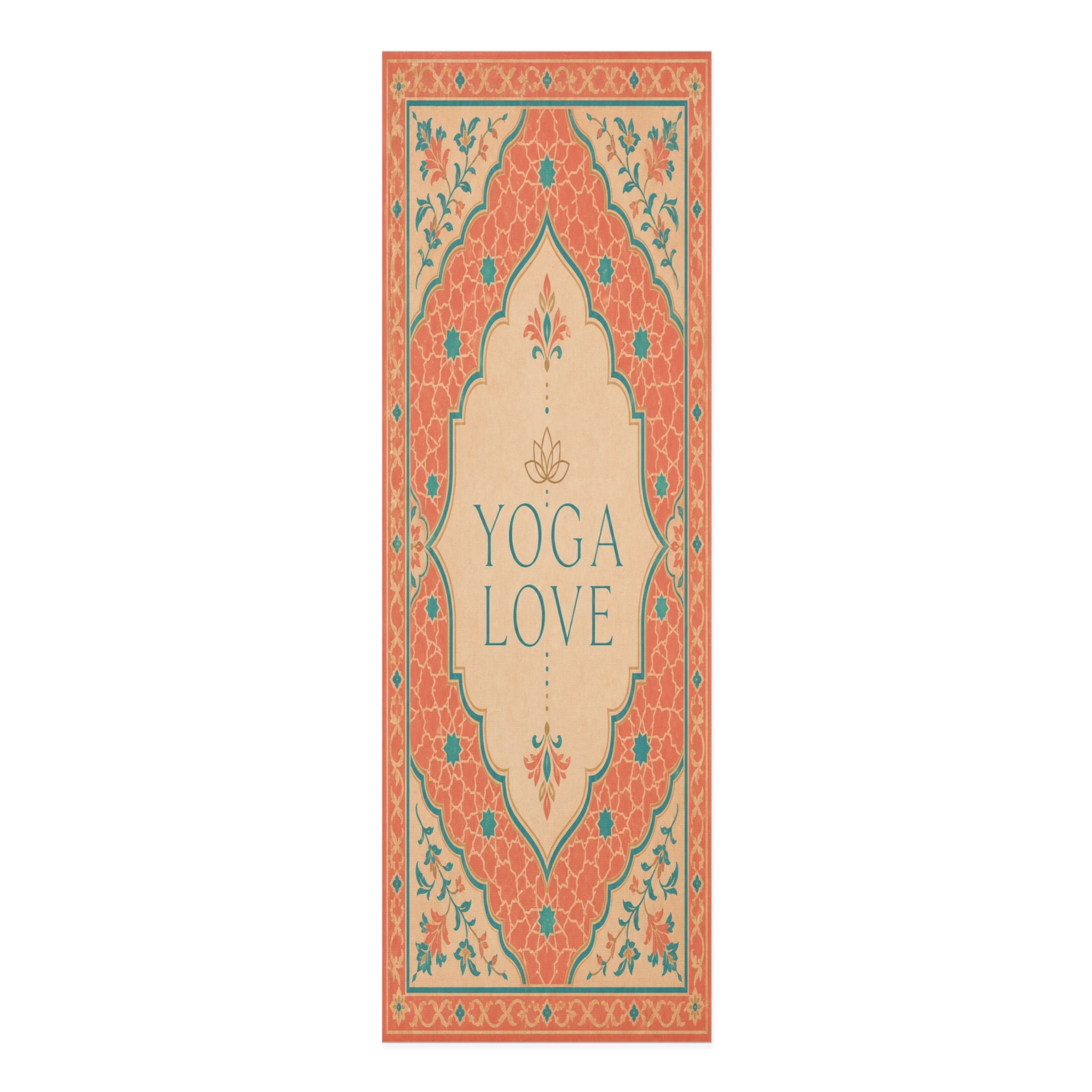 Yoga Love mandala foam Yoga Mat | boho floral pattern, coral teal