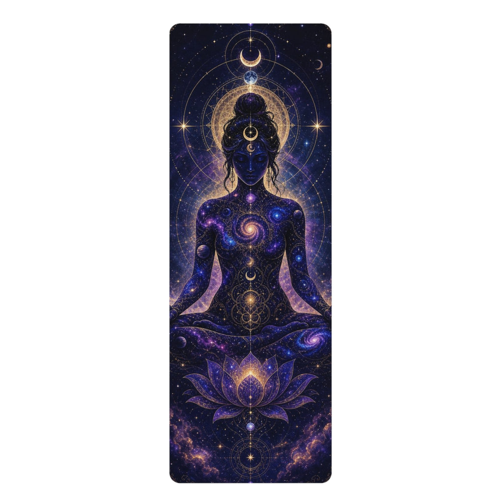 Cosmic Chakra Meditation Rubber Yoga Mat | Lotus Galaxy Pose Printify
