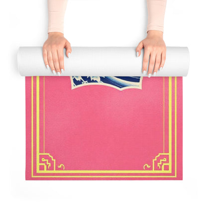 Koi Fish Cherry Blossom Foam Yoga Mat | Pink Blue Japanese Wave Design - Best Yoga Mats for Home Workouts