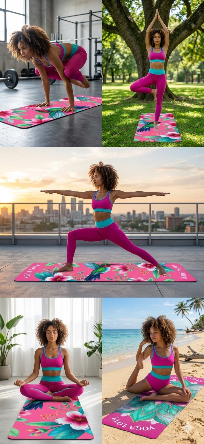 Hummingbird Floral Rubber Yoga Mat | Tropical Flowers, Pink Background - Best Yoga Mats for Home Workouts