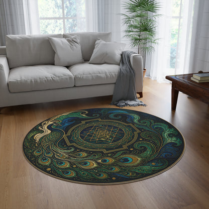 Peacock Mandala Round Rug | Sri Yantra Sacred Geometry Floor Mat Printify