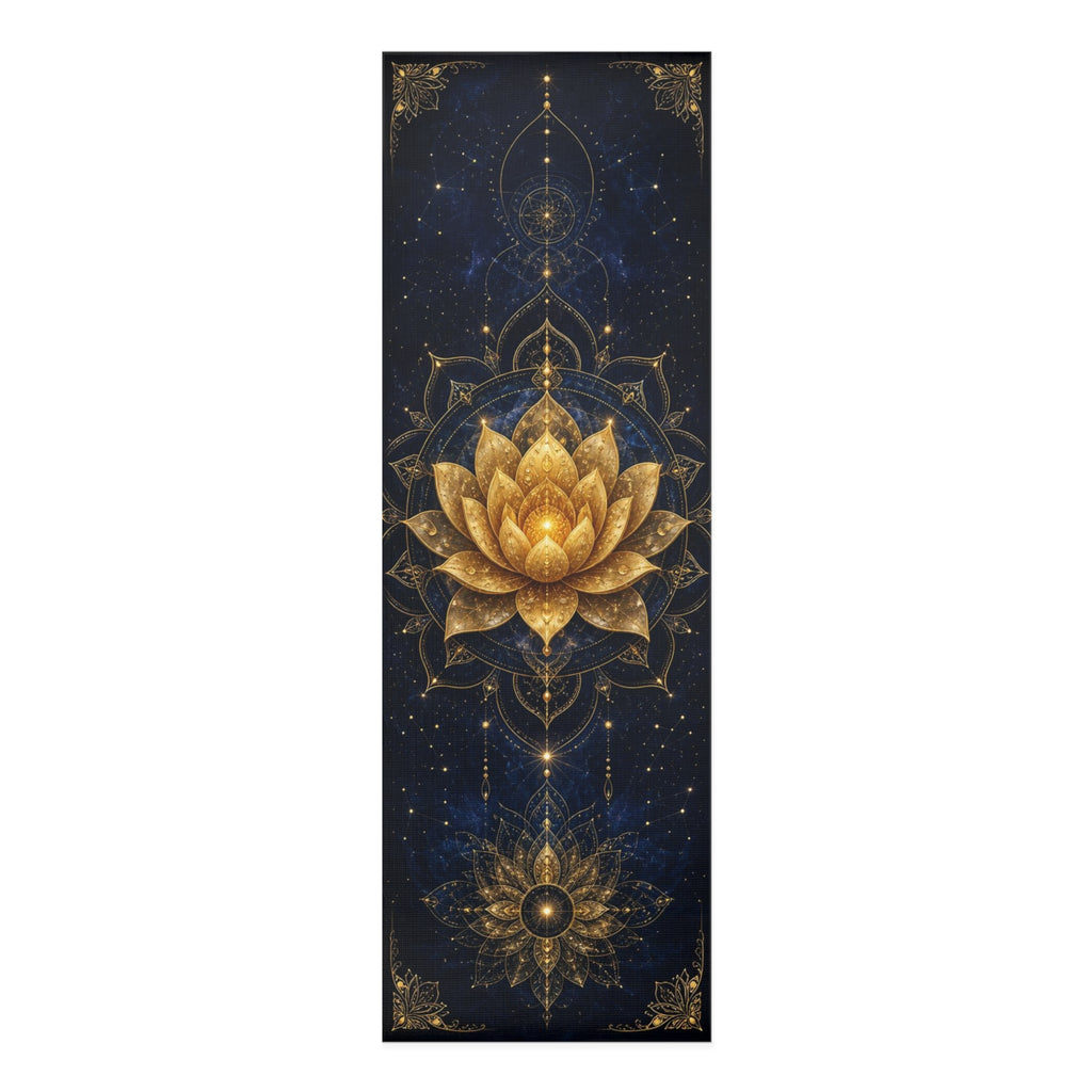 Golden Lotus Mandala Foam Yoga Mat | Cosmic Navy Alignment Mat