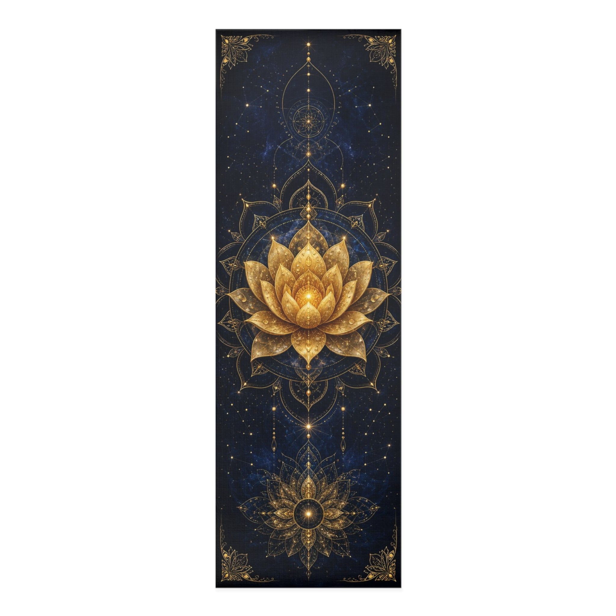 Golden Lotus Mandala Foam Yoga Mat | Cosmic Navy Alignment Mat