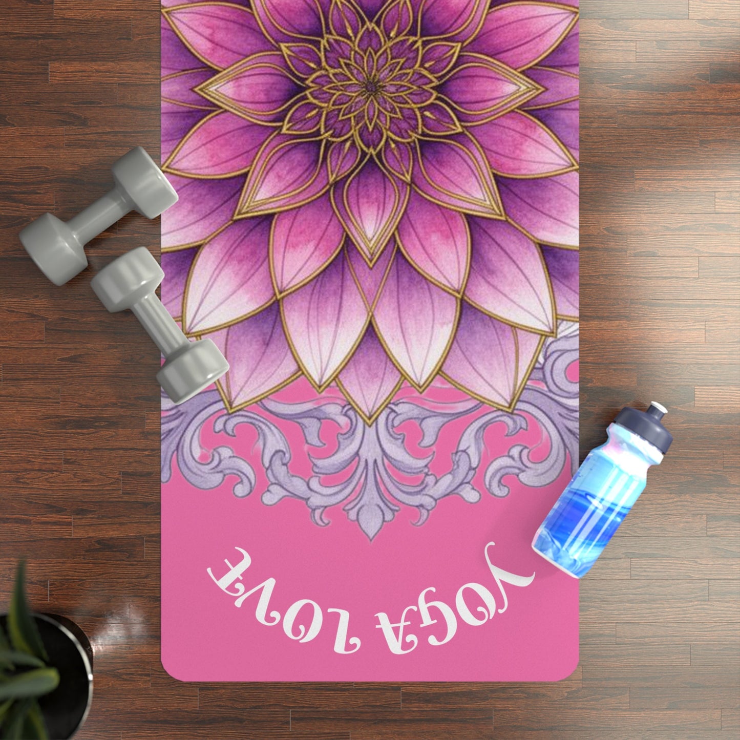 Pink Lotus "Yoga Love" Rubber Yoga Mat | Aesthetic Workout Mat for Women, Meditation Accessory, Home Fitness & Wellness Gift | - Best Yoga Mats for Home Workouts